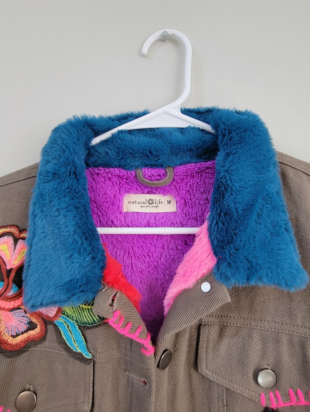 Natural Life Tara Embellished Jacket Faux Fur Women Size M Artsy Maximal Grunge - Picture 6 of 15